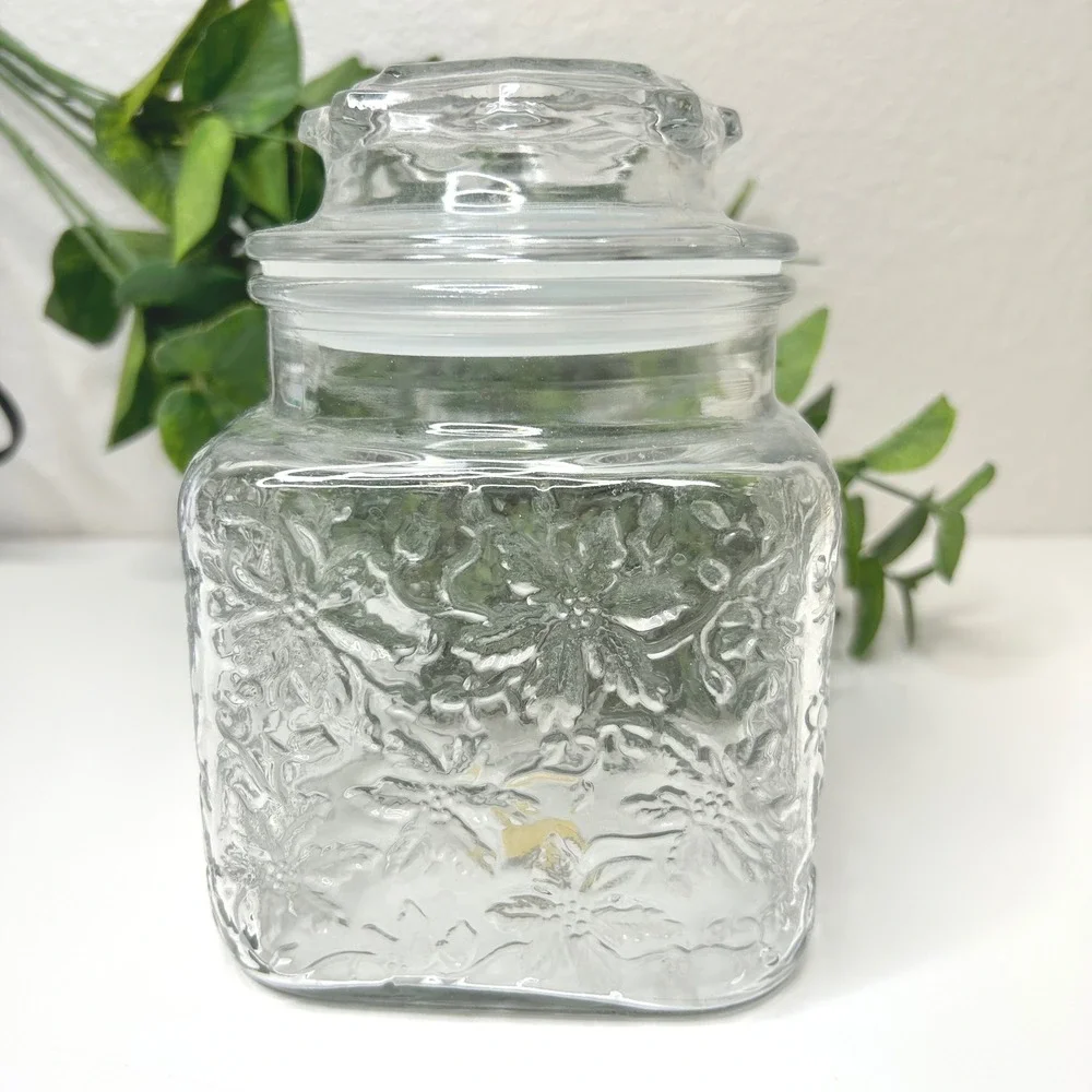 Princess House Vintage Fantasia Crystal Short‎ Canister Jar EUC Floral